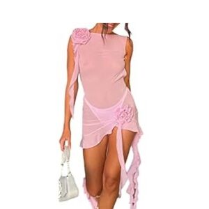 Pink Sleeveless Dress with Floral Accents